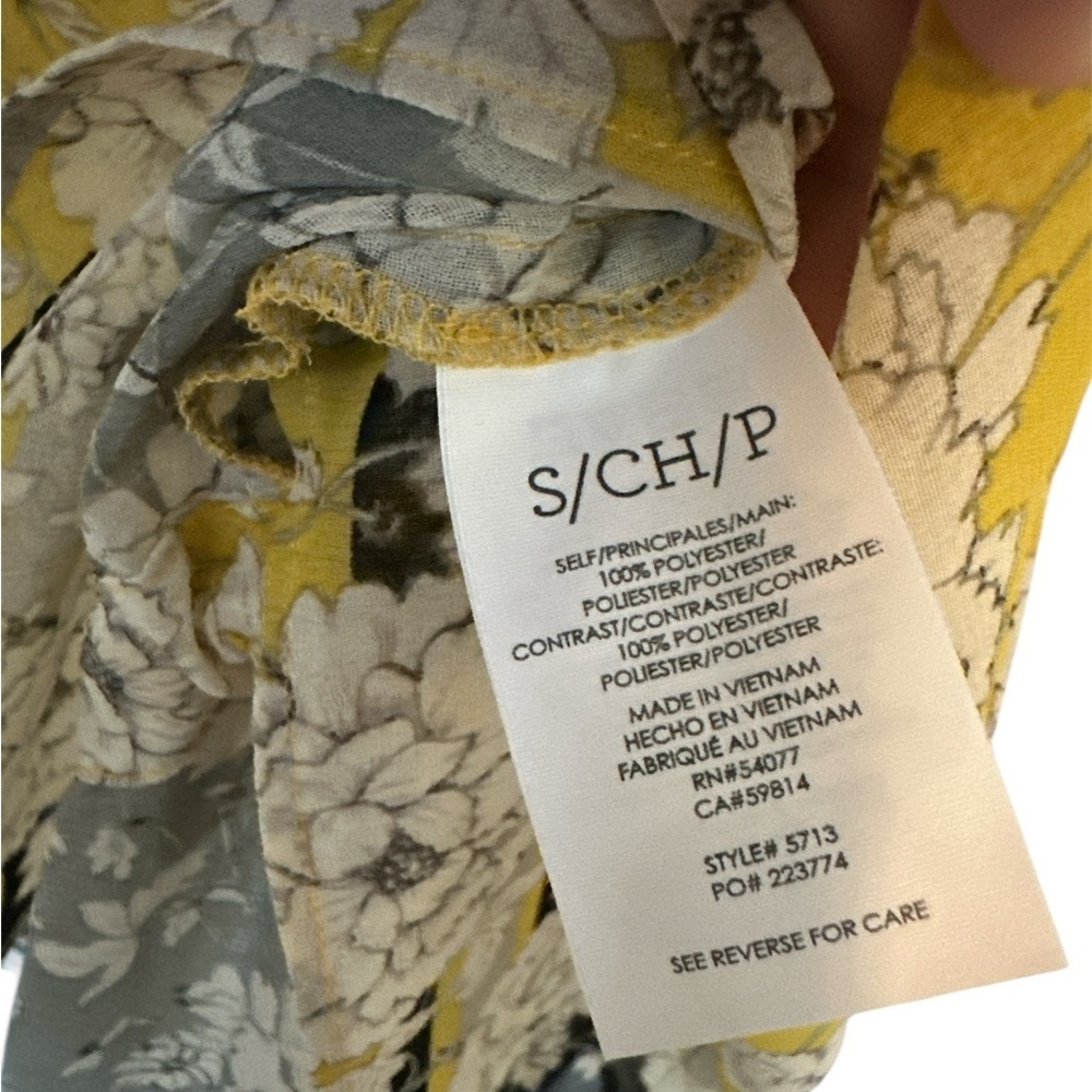 CAbi Women’s Top Yellow Grey Black Floral Blouse size S - Picture 3 of 7
